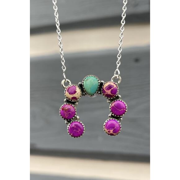 Turquoise Sea Sediment Jasper Naja Necklace Sterling Southwest Squash Blossom - Picture 1 of 9